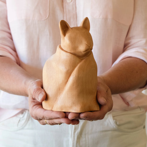 Beechwood cat in blanket memorial urn — Rest By Me