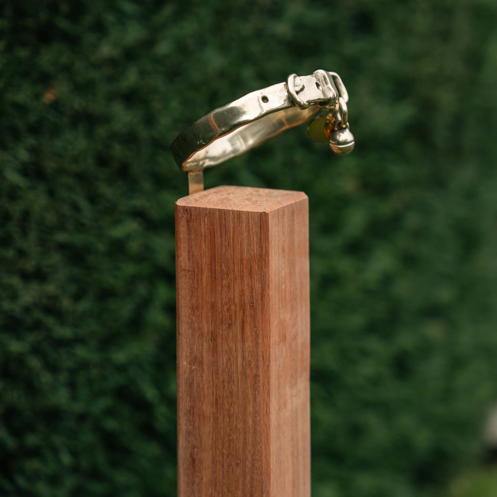 Bronze Cat Collar Memorial on Post