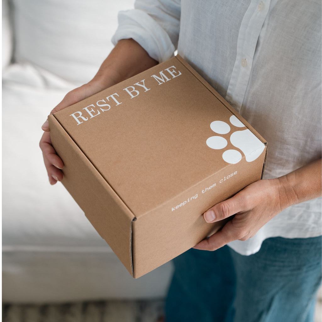 Round beechwood pet urn with leather collar — Rest By Me