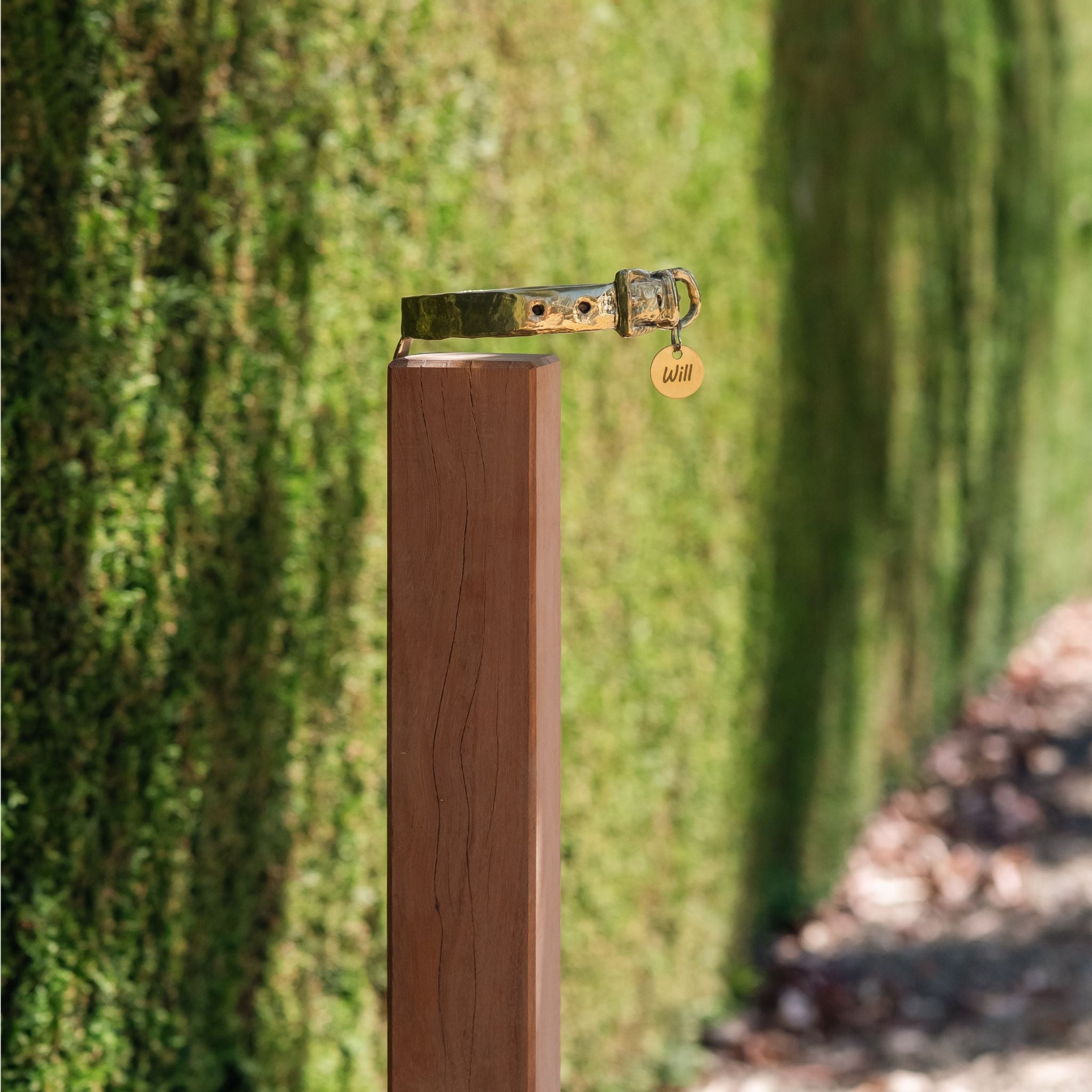 Bronze Dog Collar Memorial on Post