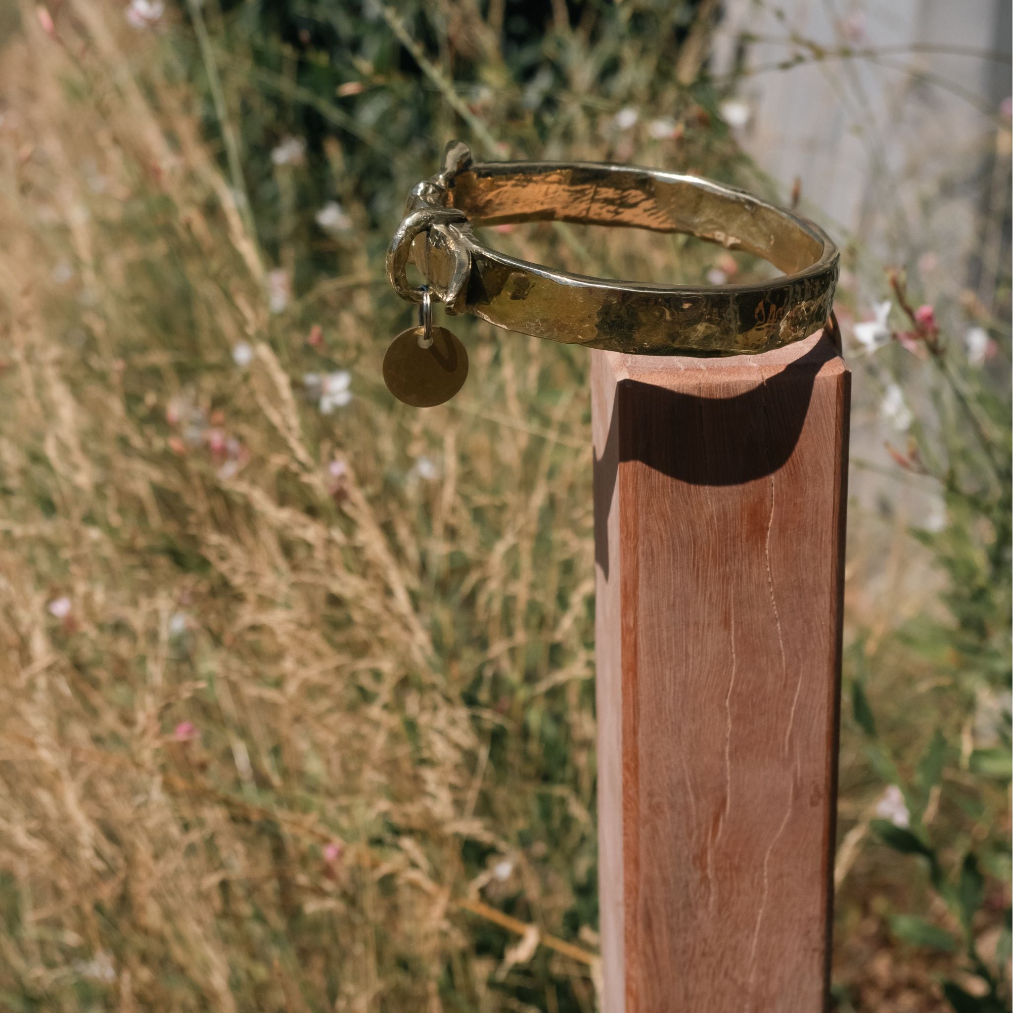 Bronze Dog Collar Memorial on Post