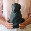 Blue resin dog in blanket memorial urn — Rest By Me