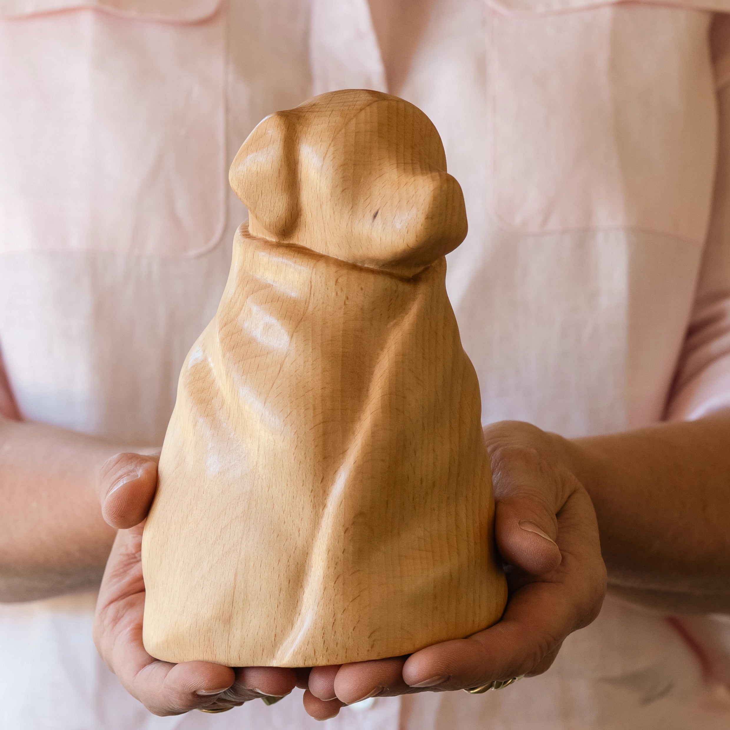 Beechwood dog in blanket memorial urn — Rest By Me