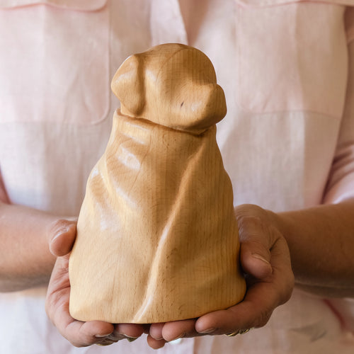 Beechwood dog in blanket memorial urn — Rest By Me