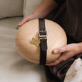 Round beechwood pet urn with leather collar — Rest By Me