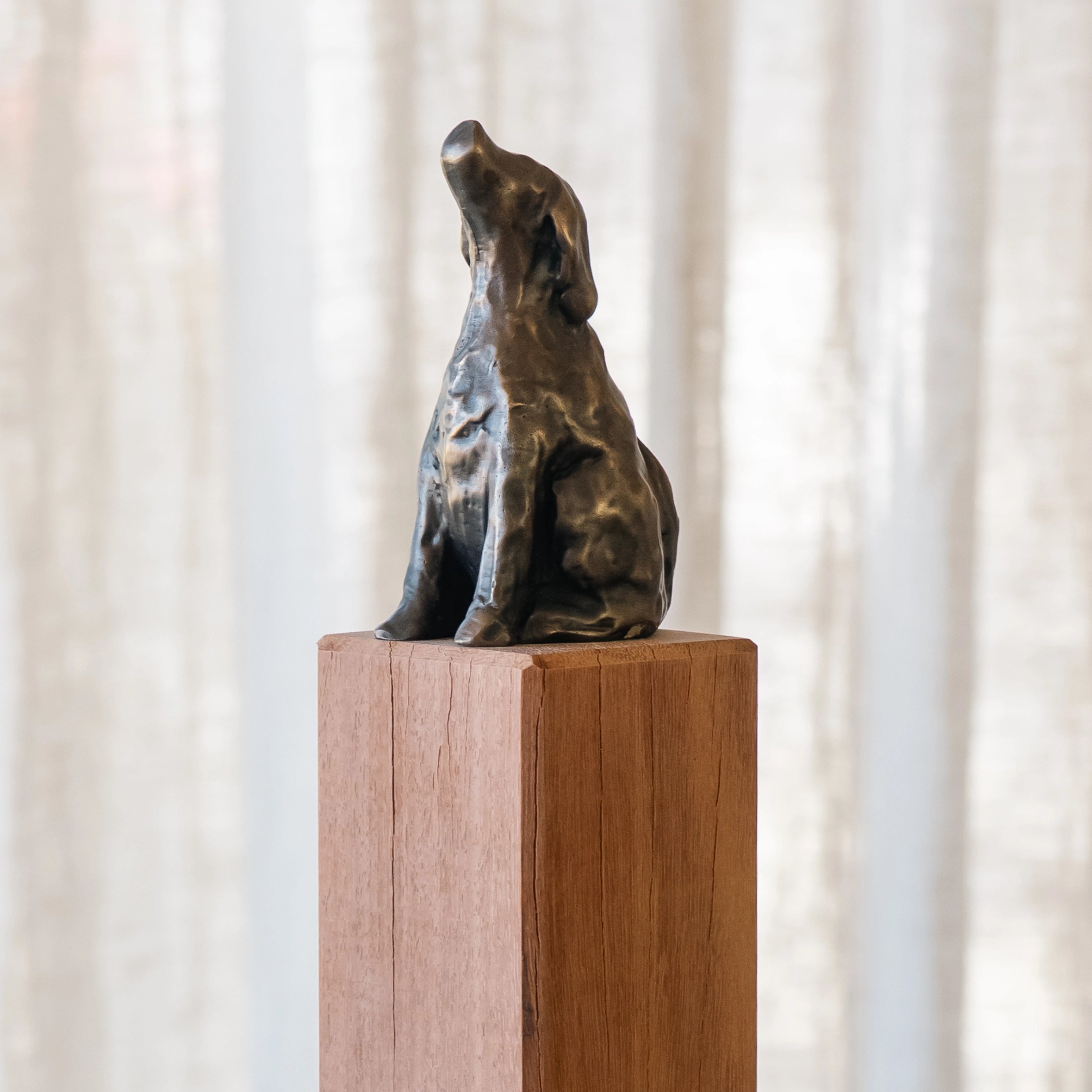 Bronze dog memorial figurine on post — Rest By Me